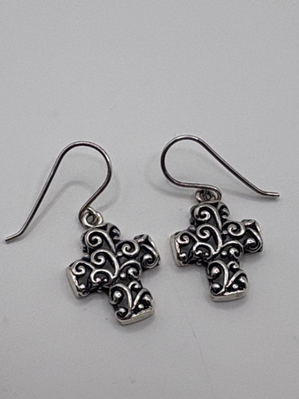 Ross-Simons Sterling Silver 925 Scroll Cross Drop Earrings